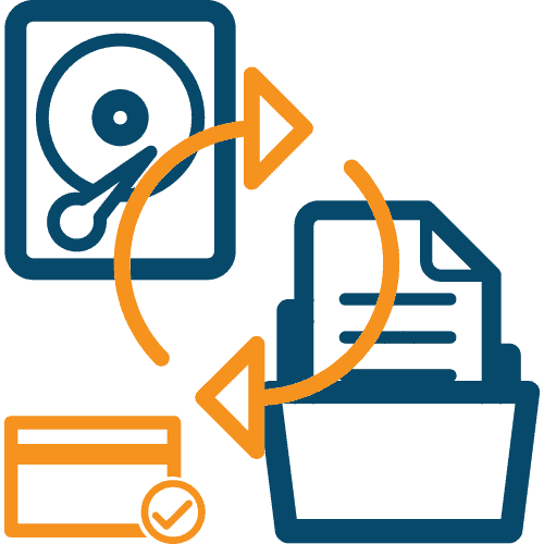 Graphic of a hard drive and file list